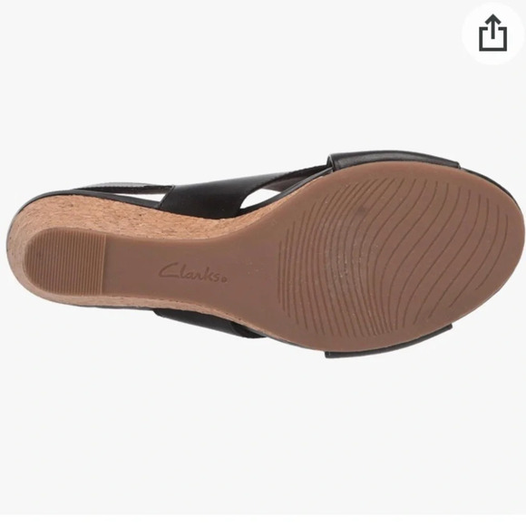 NIB Clarks Margee Eve Black Leather Slingback Cork Wedge 7 1/2W - Picture 11 of 15
